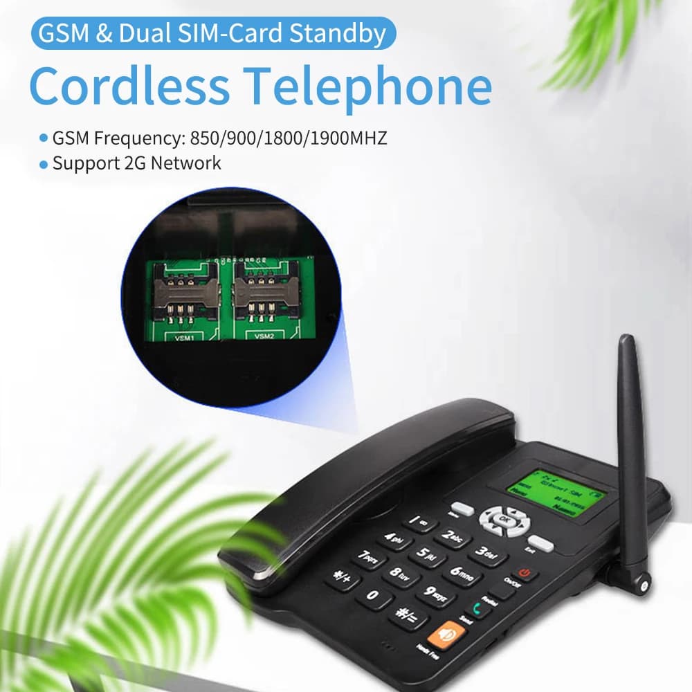 【Neu】 Desktop-Schnurlostelefon, unterstützt GSM 850/900/1800/1900 MHz, Dual-SIM-Karte, 2G, festes kabelloses Telefon mit Antenne, Radioalarm