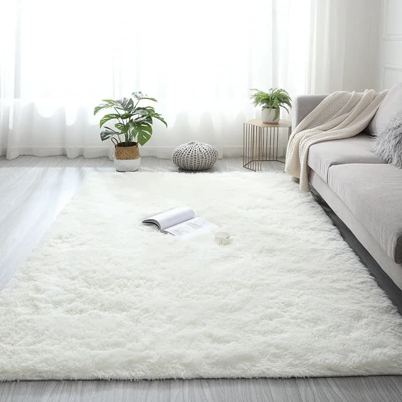 Plüschteppich, geeignet für Wohnzimmer, weiße, weiche, flauschige Teppiche, Schlafzimmer, Badezimmer, rutschfeste, verdickte Bodenmatte,
