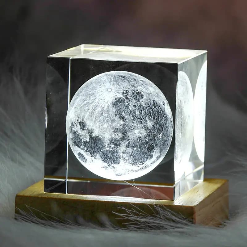 3D Mond Solar Galaxy System Modell Briefbeschwerer Laser Geätzt Kristall Glas Cube LED Nachtlicht Desktop Raum Dekor Kreative Geschenke