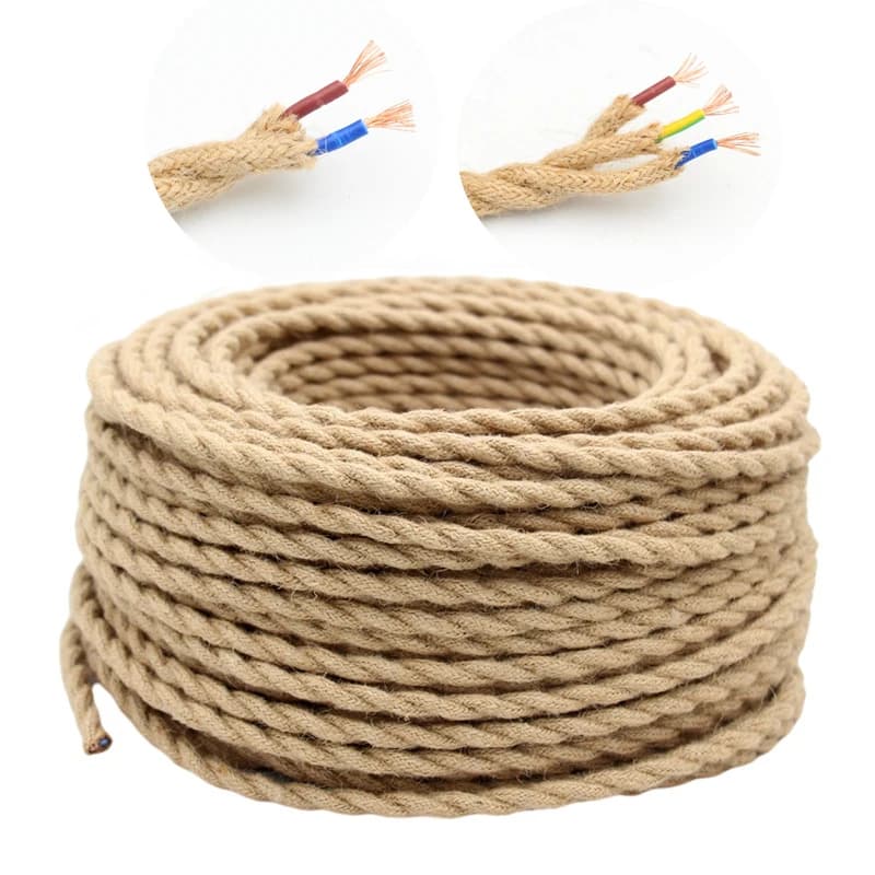 250 V 2 Core 3 Core Vintage Hanf Seil Lampe Kabel Jute Seil Twisted Kabel Flex Elektrische Draht für DIY Retro Licht Bar Dekor