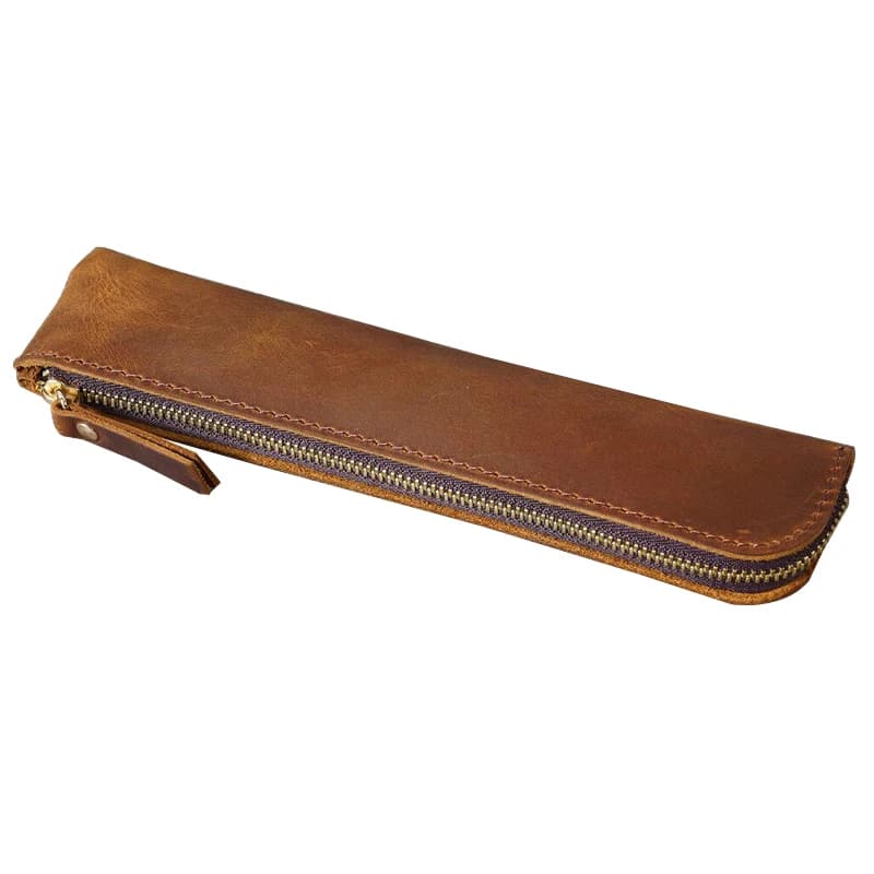 Tragbares Federmäppchen aus echtem Rindsleder, Retro-Leder, Stifttasche, Aufbewahrungstasche für Stifte, Schreibwarenhalter, Schule, Bürobedarf