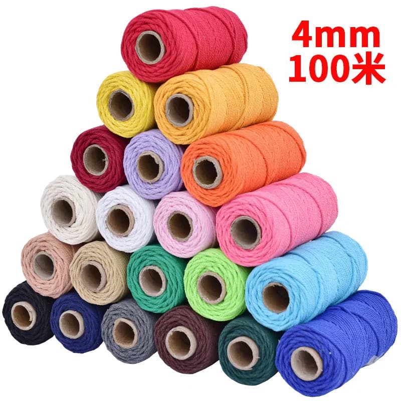 Handgefertigte Boho-Dekoration, 4 mm, 100 % bunte Baumwollschnur, Seilfaden, gedrehte Makramee-Schnur, DIY, Zuhause, Hochzeit, Dekoration, Versorgung,