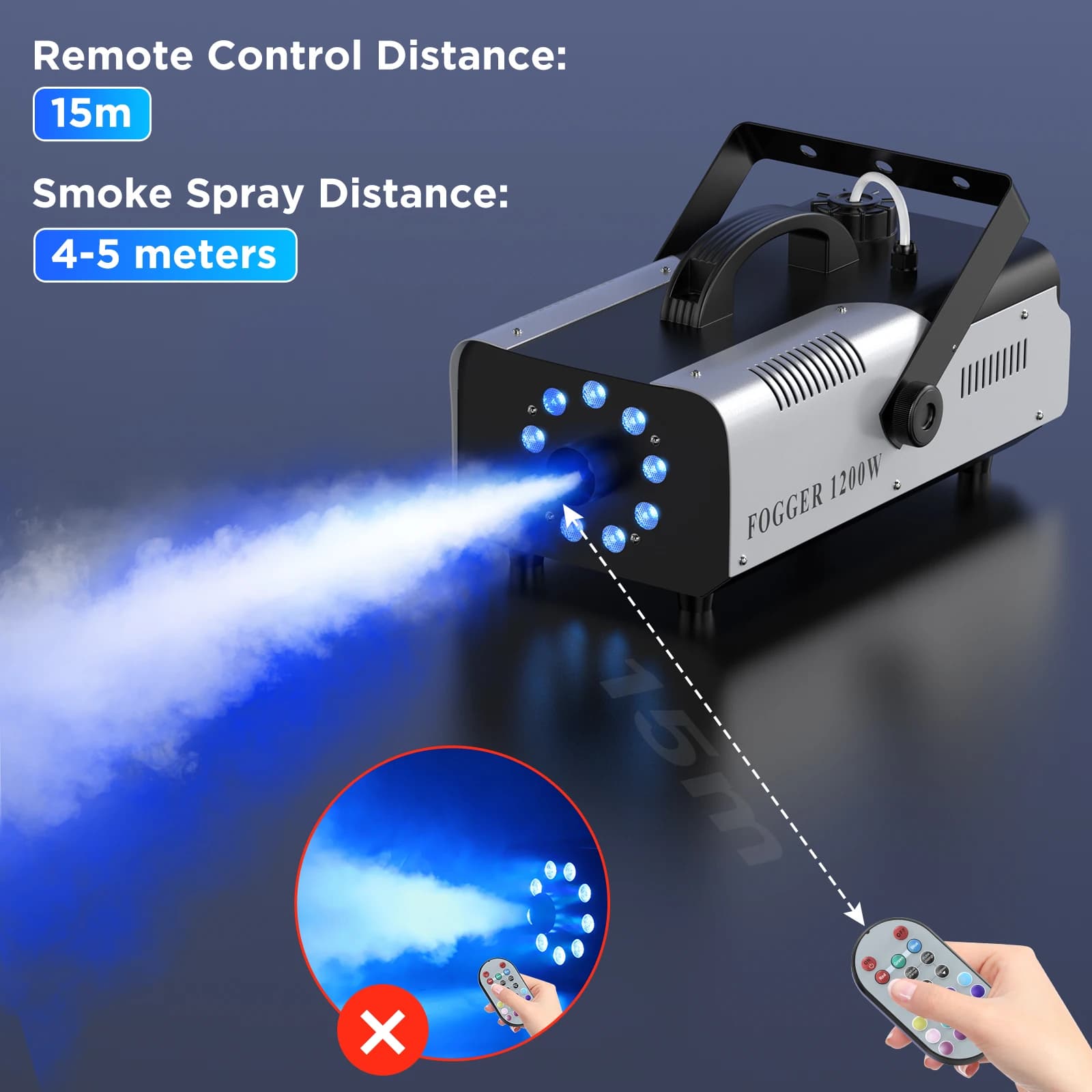 U'King 1200W Nebelmaschine 9 LED RGB Farbige Nebelwerfer Bühneneffekt Rauchmaschine mit Fernbedienung für Weihnachten Halloween