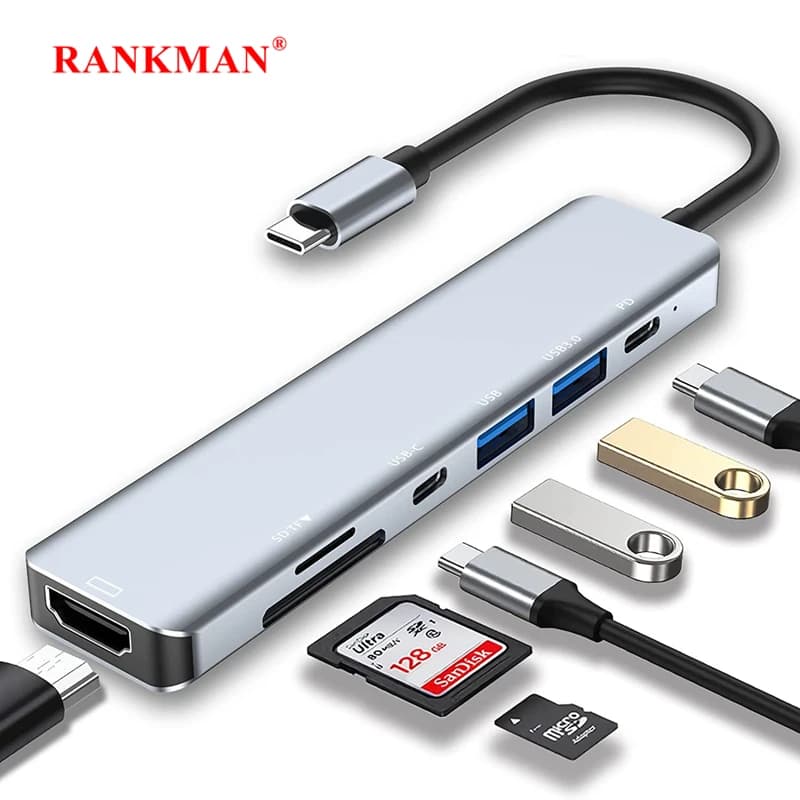 USB-C-Hub auf 4K HDMI-kompatiblen SD-TF-Kartenleser USB 3.0 2.0 Typ C Ladedocking für MacBook iPad Samsung S22 Dex TV-Maus