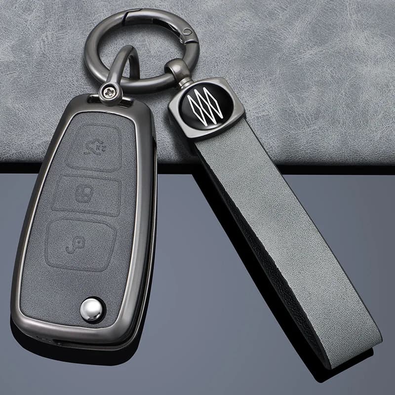 Autoschlüsselhülle aus Zinklegierung + Leder für Ford Fiesta Ranger C-Max S-Max Focus 3 4 Galaxy Mondeo Transit Tourneo Custom MK4