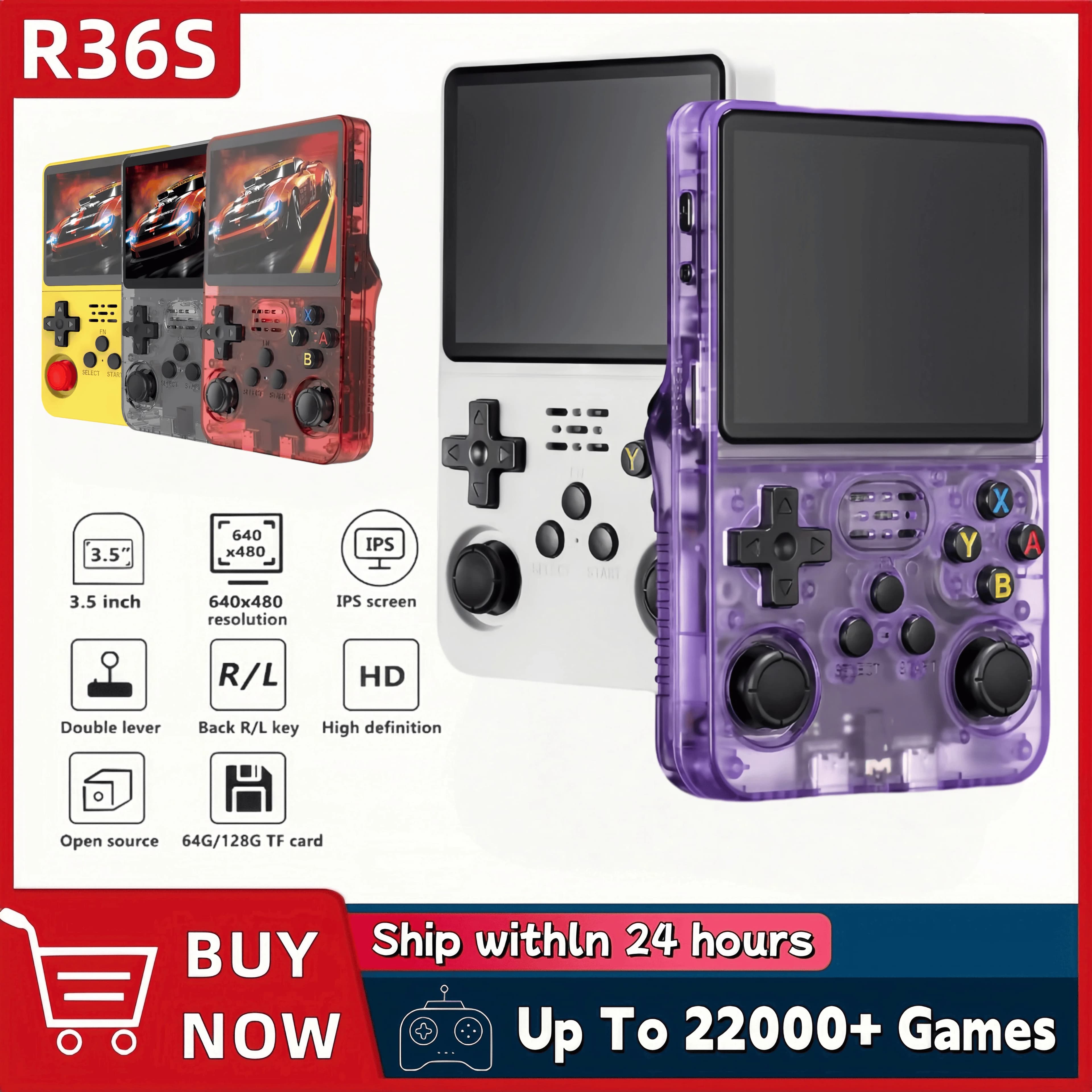 Retro R36S Handheld-Videospielkonsole, 3,5-Zoll-IPS-Bildschirm, 128 GB vorinstallierte Spiele, tragbarer Pocket-Player, Linux-System