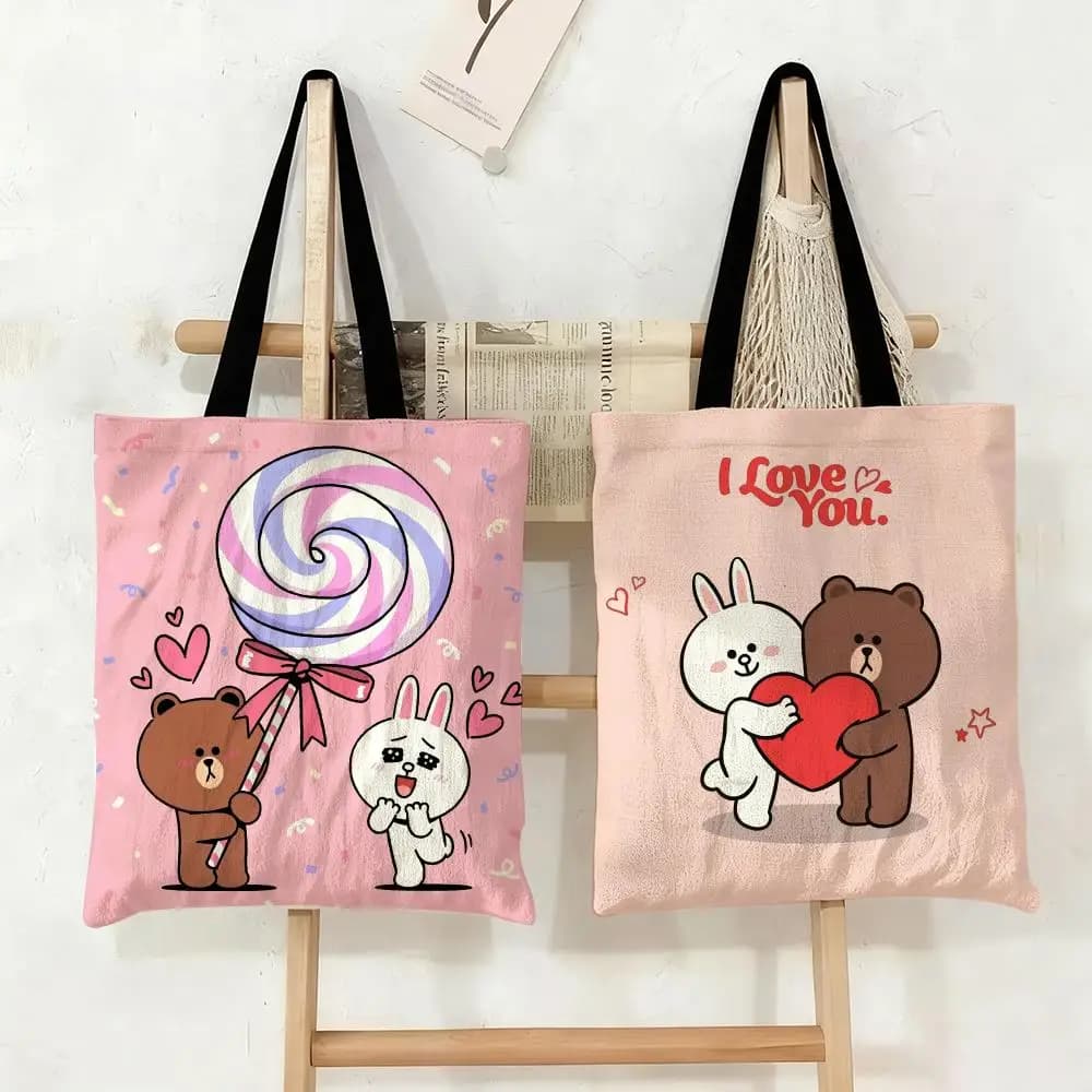 B-Braunbär und C-Cony Aufbewahrungstaschen, Aufbewahrungstaschen, Canvas-Tragetasche, große Kapazität, Schultertasche, modische, umweltfreundliche