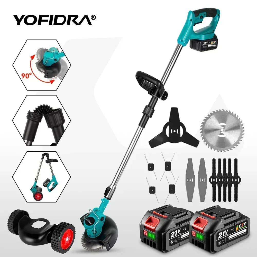 YOFIDRA Elektrischer Rasenmäher, handgehaltener, längenverstellbarer Schneider, kabelloser Garten-Grasschneider für Makita 18 V Batterie-Pin