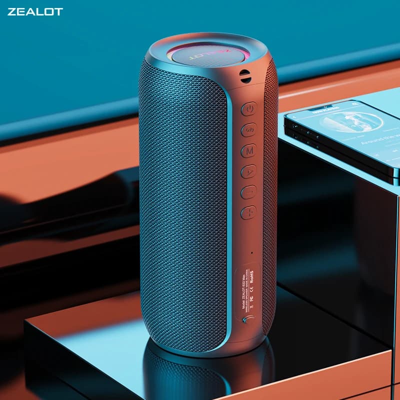 ZEALOT-S32MAX Tragbarer Bluetooth-Lautsprecher, 20 W, IPX5, wasserdicht, leistungsstarke Soundbox, Bass-Boost, BT5.2, RGB, Dual-Pairing-Konnektivität
