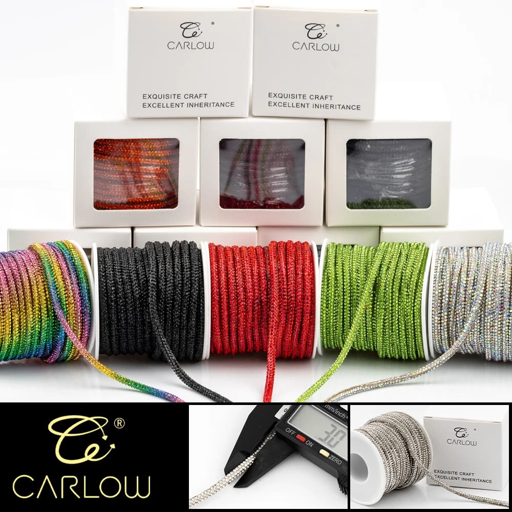 CARLOW 5/10 Yards 3 mm Glitzer-Glas-Strasssteine, Seilrohr, Diamantschnur, weiche Schnürsenkel, Kordelzugbesatz für DIY Hoodies, Hosen
