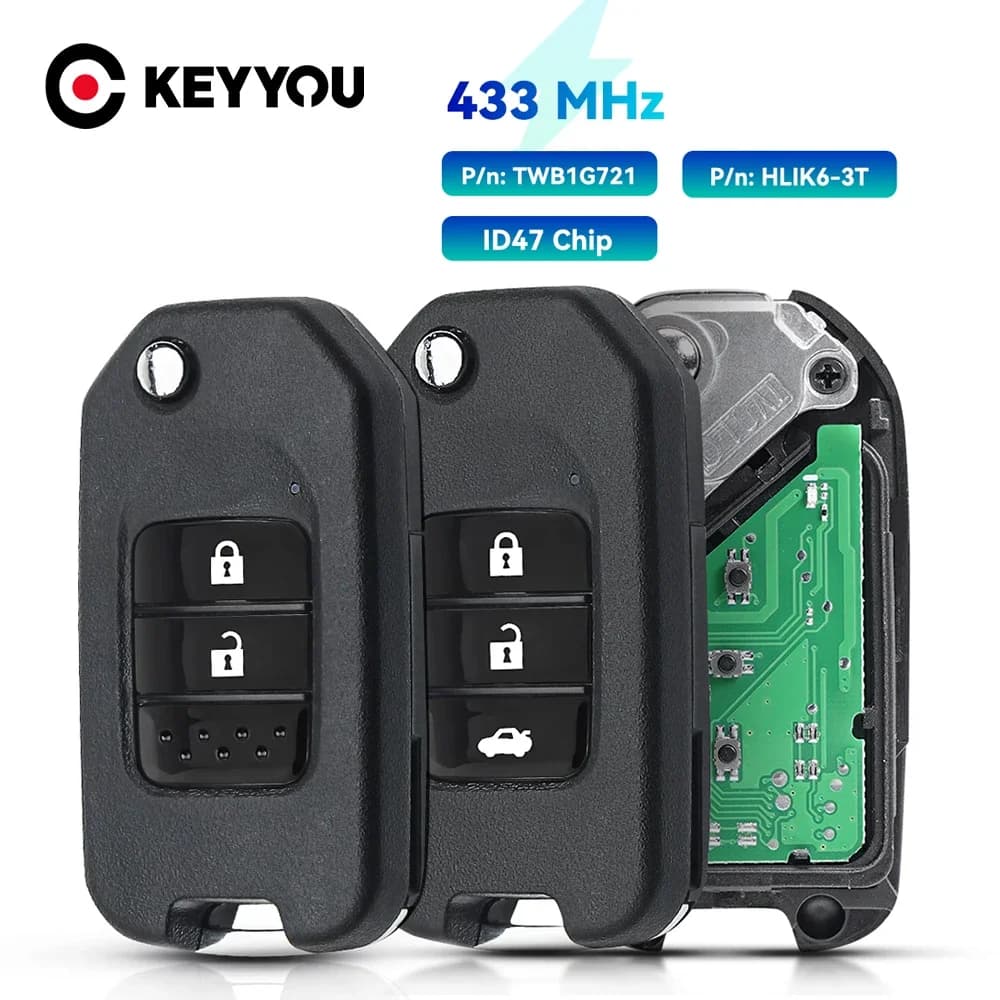 KEYYOU 433Mhz 2/3Auto Remote Key Für Honda Accord Civic Stadt CRV Jazz XR-V Vezel HR-V FRV ID47 Chip TWB1G721 HLIK6-3T