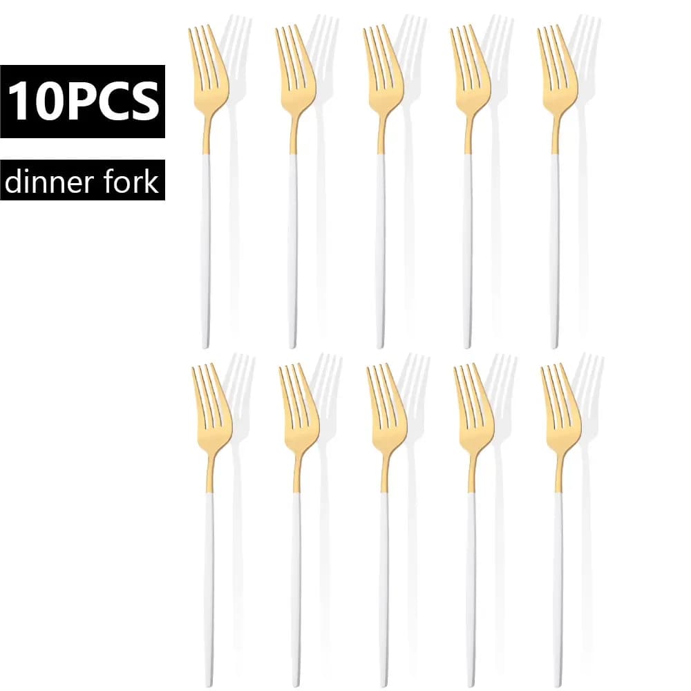 10Pcs Abendessen Gabel Geschirr Set Weiß Gold Geschirr Edelstahl Besteck Küche Party Besteck Dessert Gabel Besteck Set