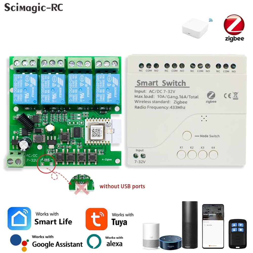 Zigbee Smart Switch Wifi Relais Modul Home Automation 12V 24V 110V 220V APP Fernbedienung Kompatibel mit Alexa Google Hause
