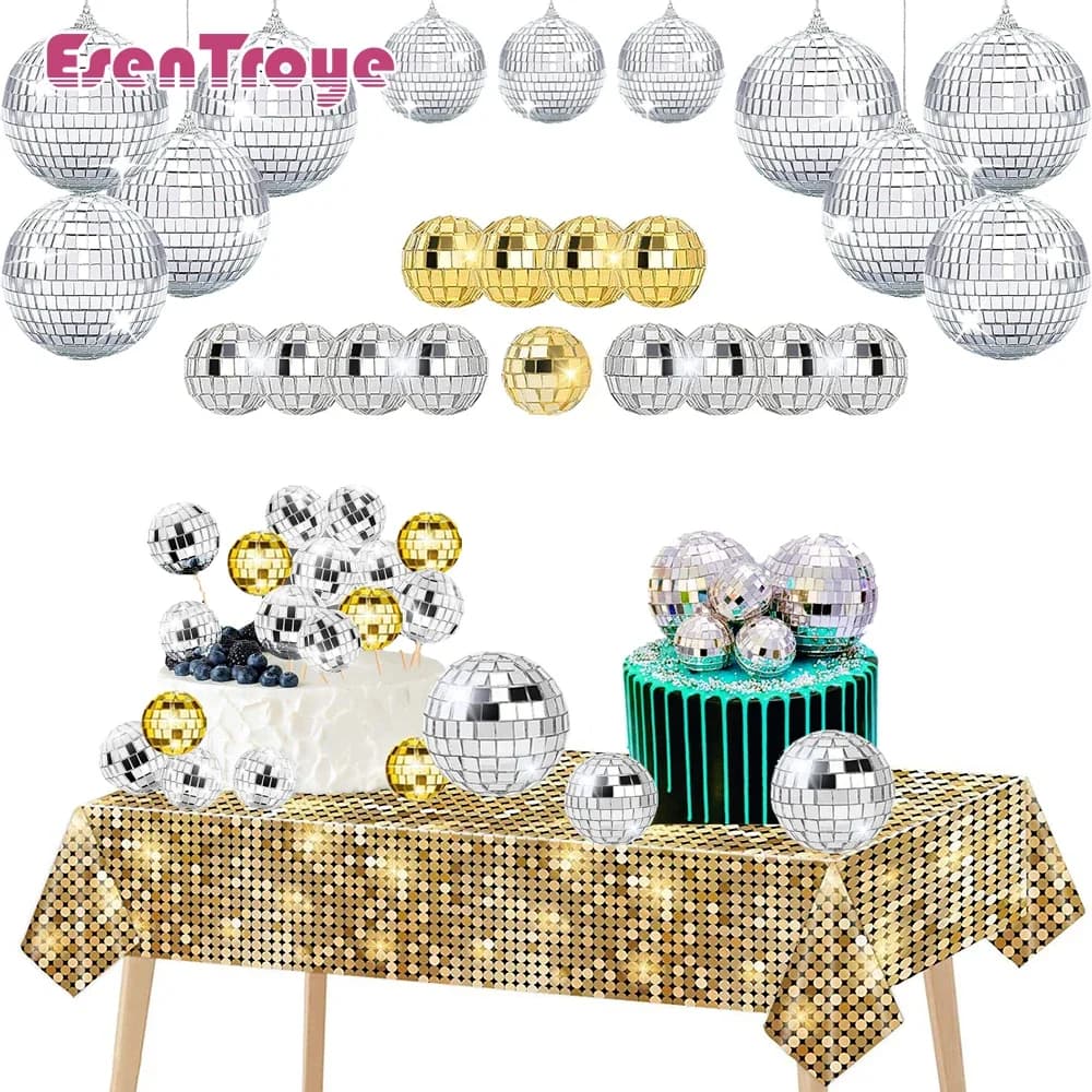 70er 80er 90er Jahre Disco Geburtstags feier Dekoration Kunststoff Tischdecke Disco Spiegel Ball Kuchen Topper Dekoration Hochzeit hängen Anhänger