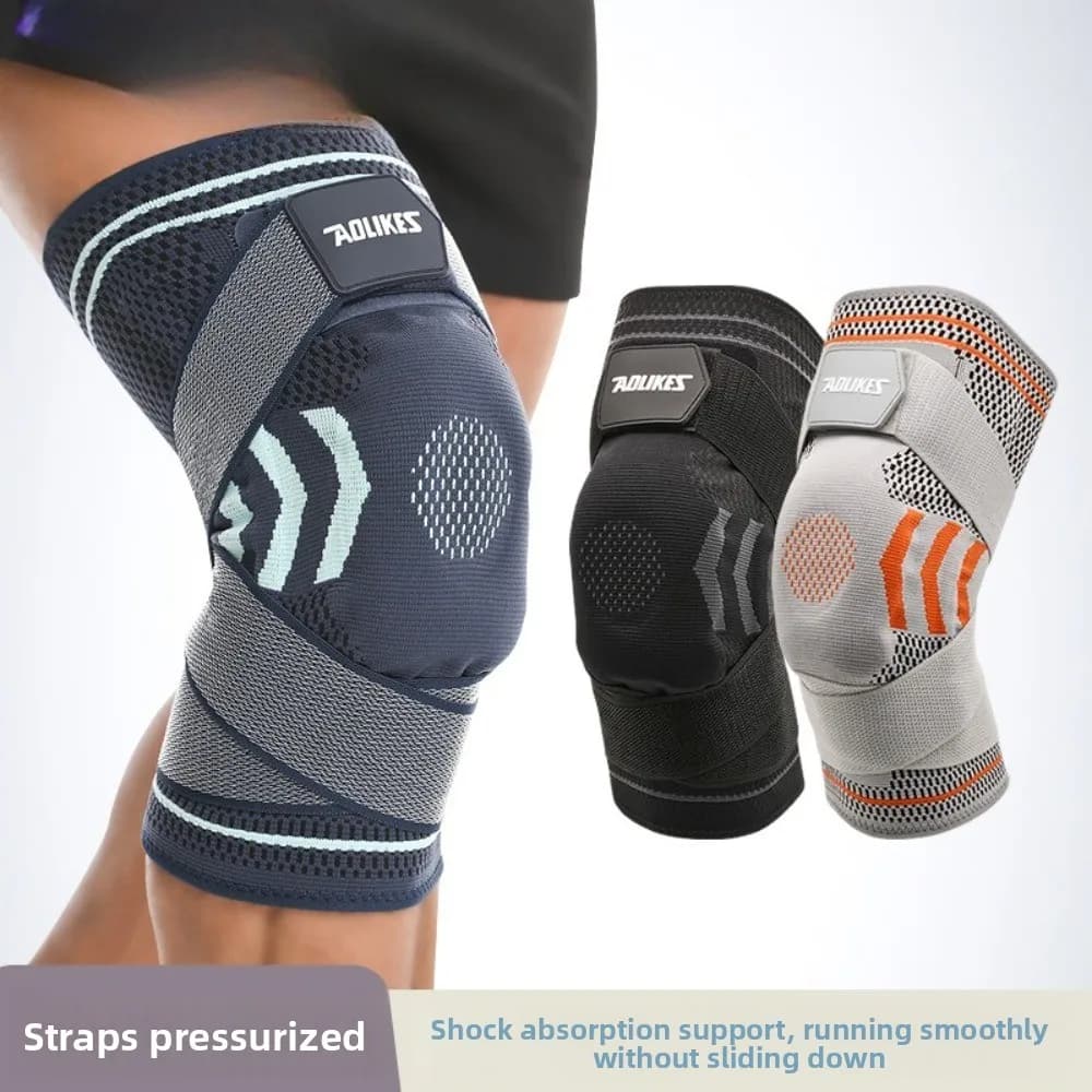 Basketball-Kniebandage mit Silikonriemen, Federunterstützung, Laufen, Radfahren, Outdoor-Sport, atmungsaktive Knieschutzhülsen