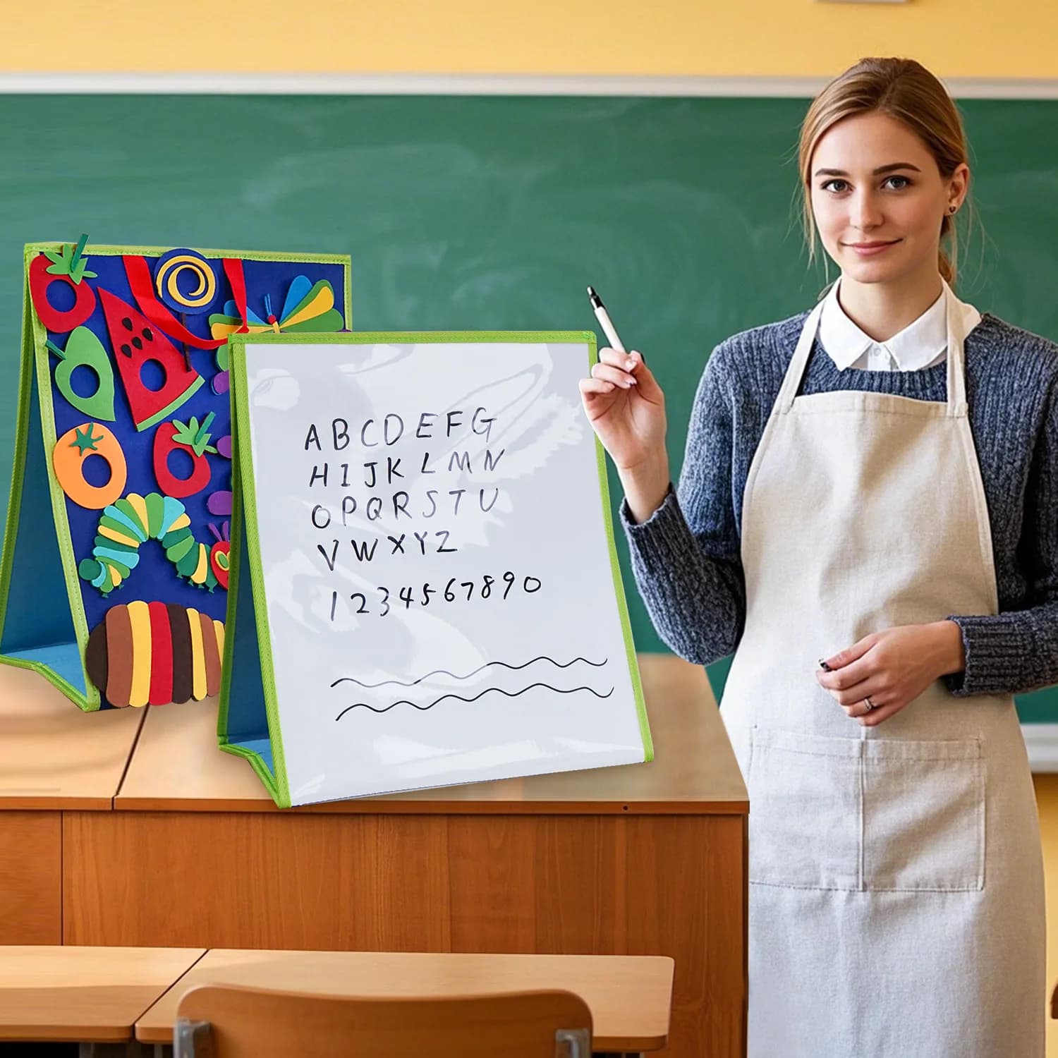 Filz-Flanell-Tafel/Whiteboard für Kleinkinder, Doppelseitig, Faltbar, Stehend, für Wand, Klassenzimmer, Vorschule