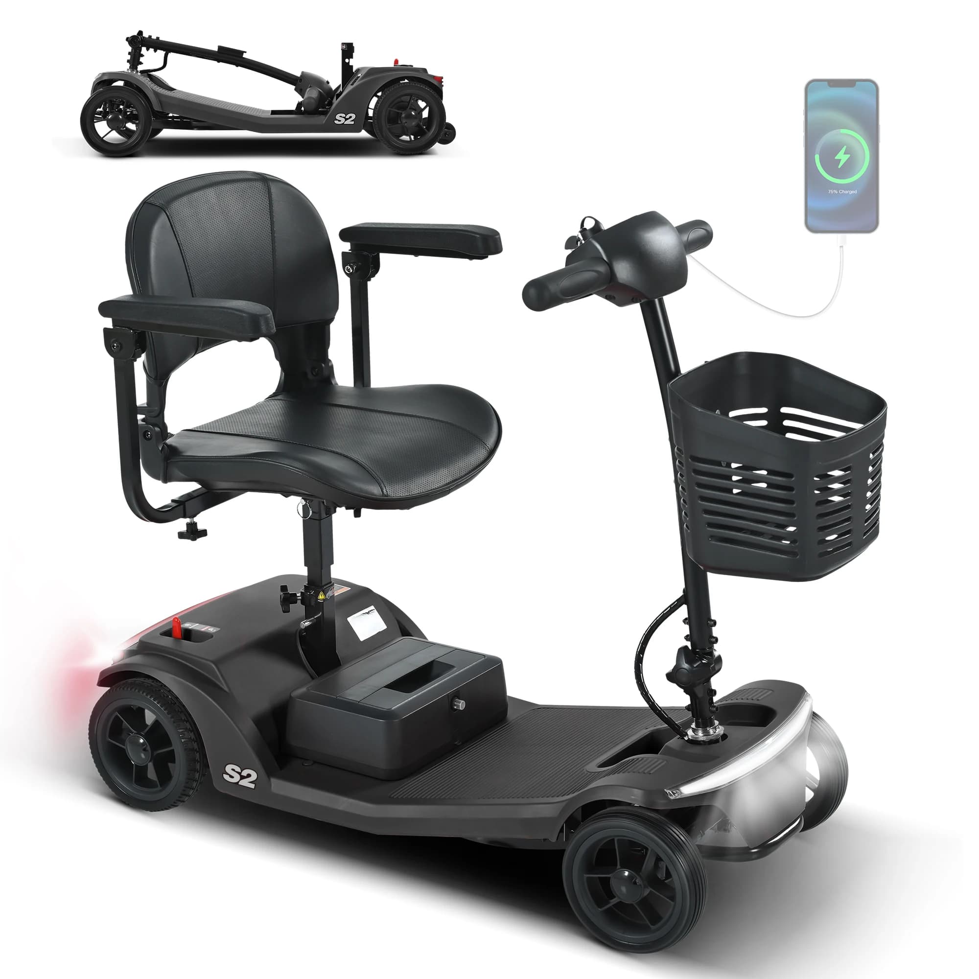 Sweetrich S2 Faltbarer Mobilitätsroller 250W Motor Vierrad-Scooter Senioren-Mobilitätsfahrzeug 12Ah Akku Mobilitätsroller