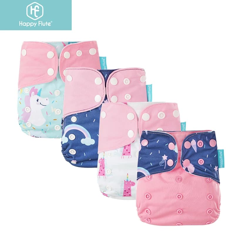 HappyFlute 4 Stück/Set 3–15 kg Taschenwindel, eOC-freundlich, waschbar und wiederverwendbar, saugfähig, verstellbar, ökologische Babywindelhülle