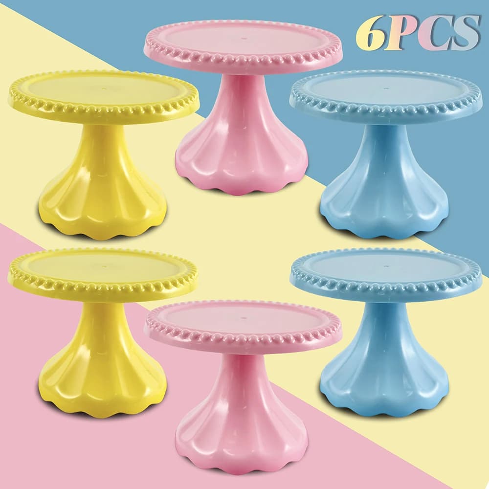 Set mit 6 Stück Mini-Cupcake-Ständer aus Kunststoff, Cupcake-Halter, Servierteller für Hochzeit, Geburtstag, Party, Dekorationen, Fiesta-Dekoration