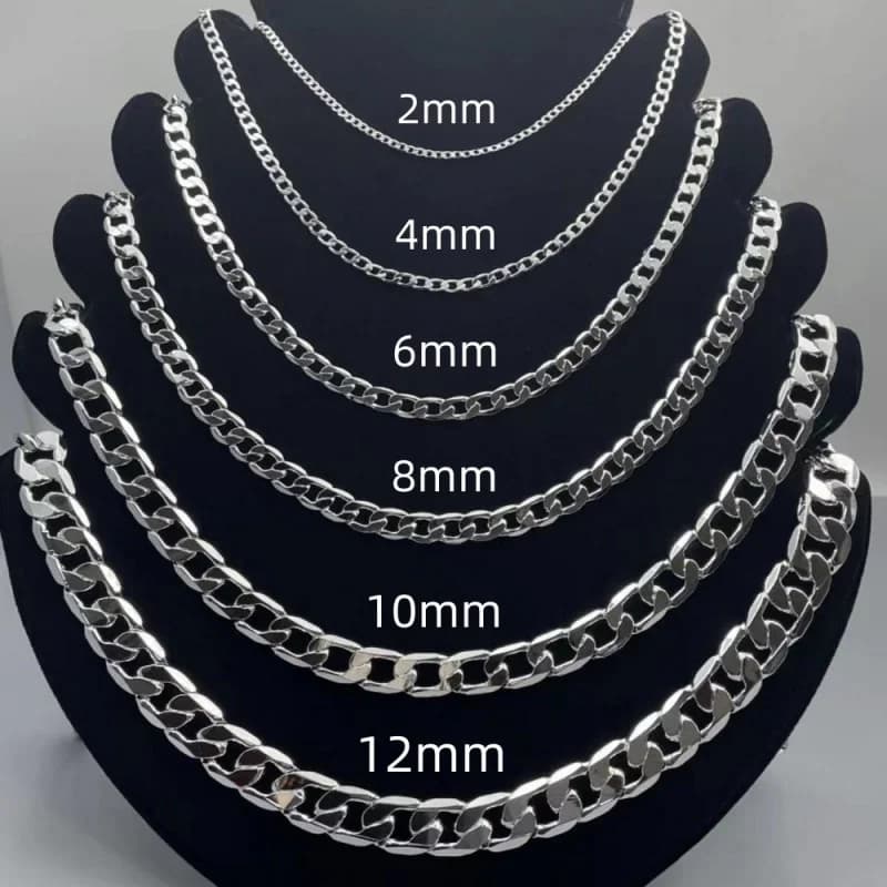 Herren-Halskette aus 925er-Sterlingsilber, 2/4/6/8/10/12 mm, 40–75 cm, Gesichtskette, Karabinerverschluss, für Männer und Frauen,