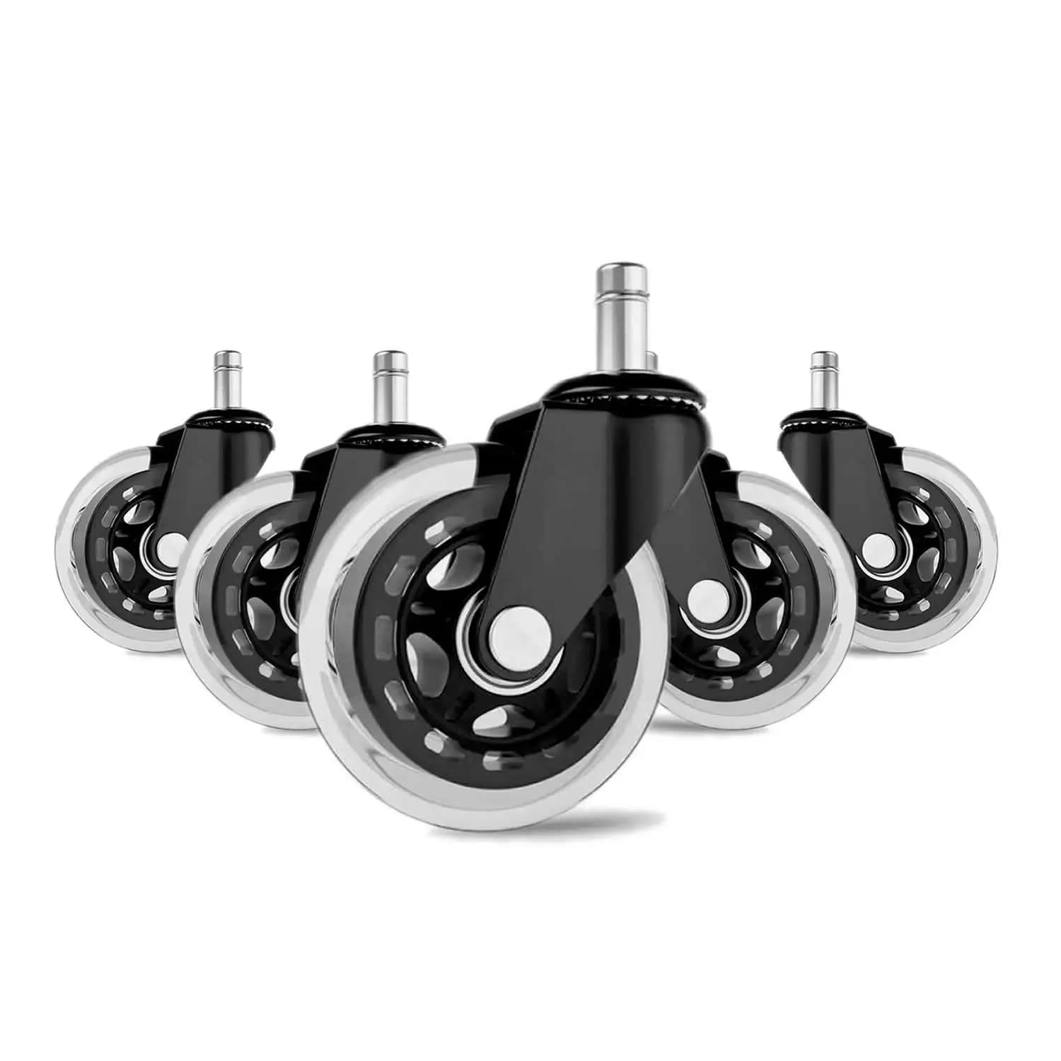 Bürostuhlräder, 7,6 cm, robust, weiches PU-Gummi, sicher für Hartholz, Teppich, Fliesenböden, 5 Stück, Bürostuhlrollen, universell