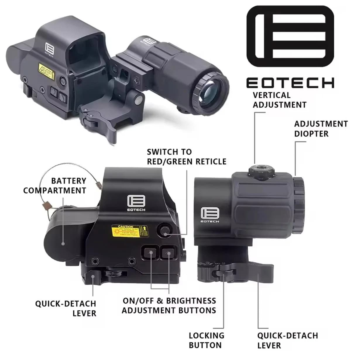 Eotech G33 G43 G45 Visier mit Festem 3X 5X Vergrößerer, Zielfernrohre 551 552 553 558, Holografischer Kollimator, Rotpunktvisier, UNITY