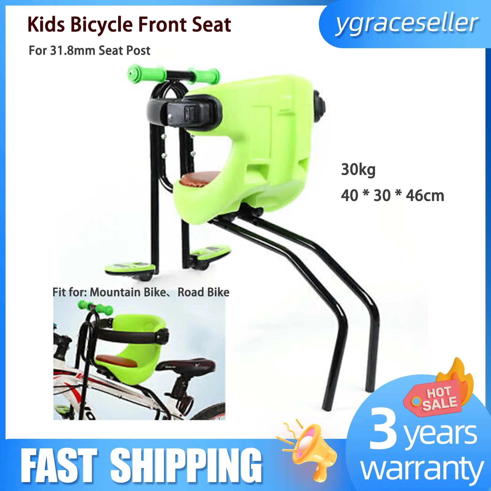 Vorne montierter Baby-Kinder-Sicherheitsträger, Kinder-Fahrradsitz, weicher Sattelstuhl mit Fußpedal und verstellbarer Gürtelschnalle