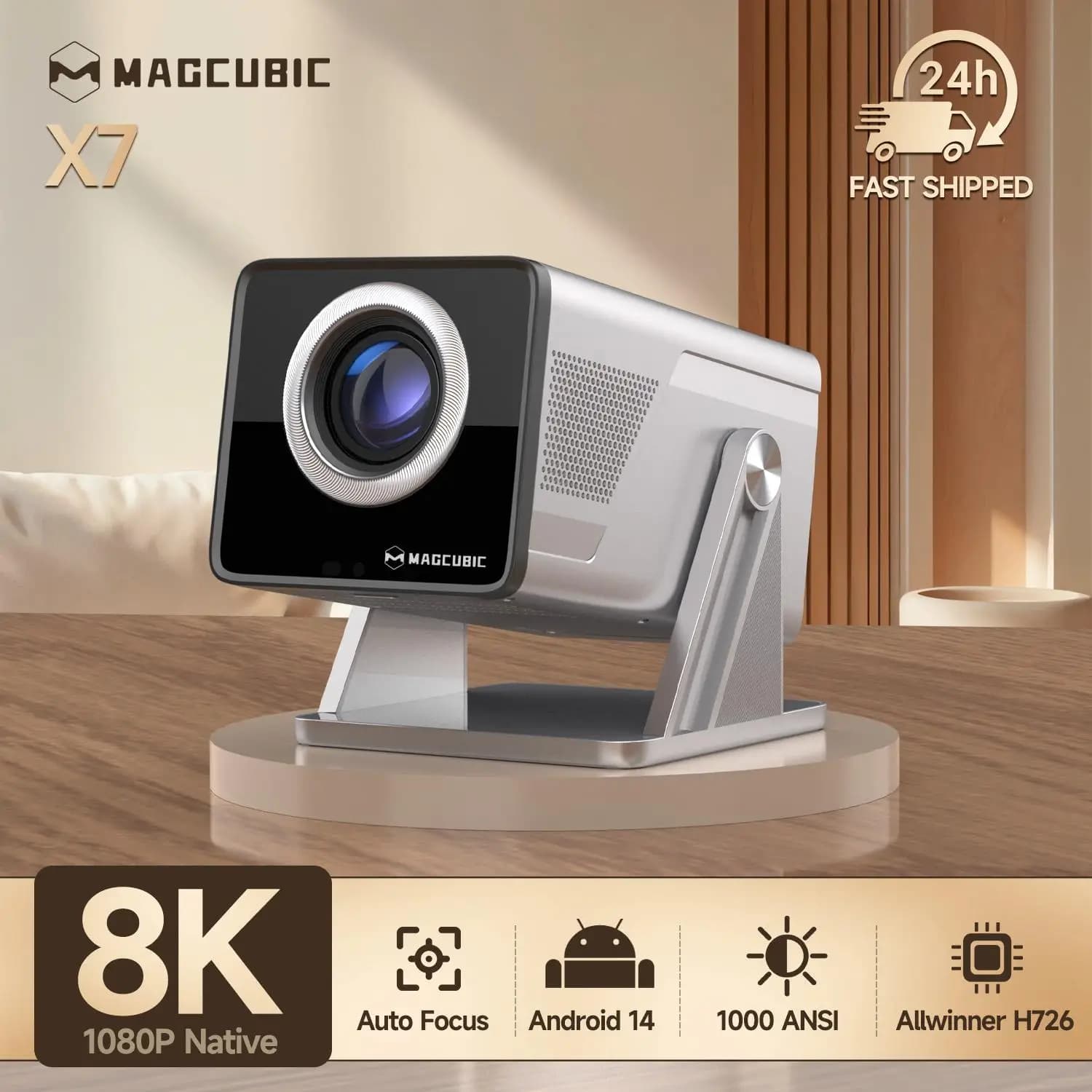 Magcubic 8K HD 1080P Projektor 1000ANSI X7 mit 5W Lautsprecher Android 14 WiFi6 BT5.4 Outdoor Video Heimkino Unterstützung