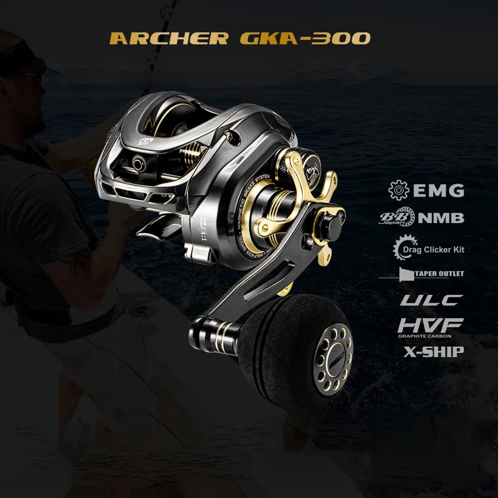 SOLOKING GKA300 Baitcastingrolle Meeresangeln Power Griff 9,5 kg Drag Force 6,4 Übersetzungsverhältnis Messing Getriebe Deep Spool Angelrolle