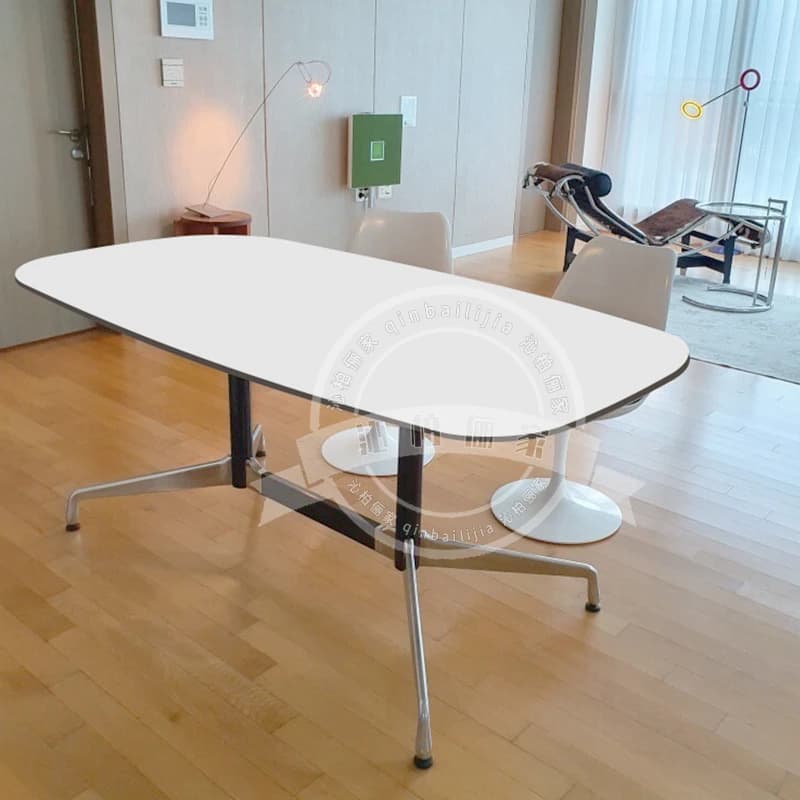 Schreibtisch-Werkbank, Eames-Tisch, Esstisch aus Edelstahl, Bauhaus, schwarz, rechteckig, Massivholz, mittelalterlicher Schreibtisch