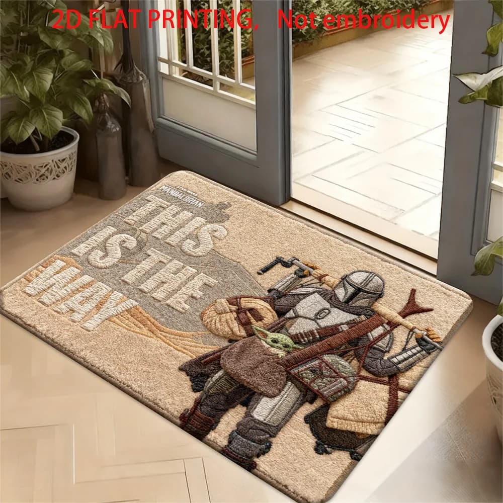 1 Stück Polyester-Fußmatte mit 2D-Flachdruck, Star Wars The Mandalorian, weicher Flanell-Willkommensvorleger, besonders gemütliche Bodenmatte für
