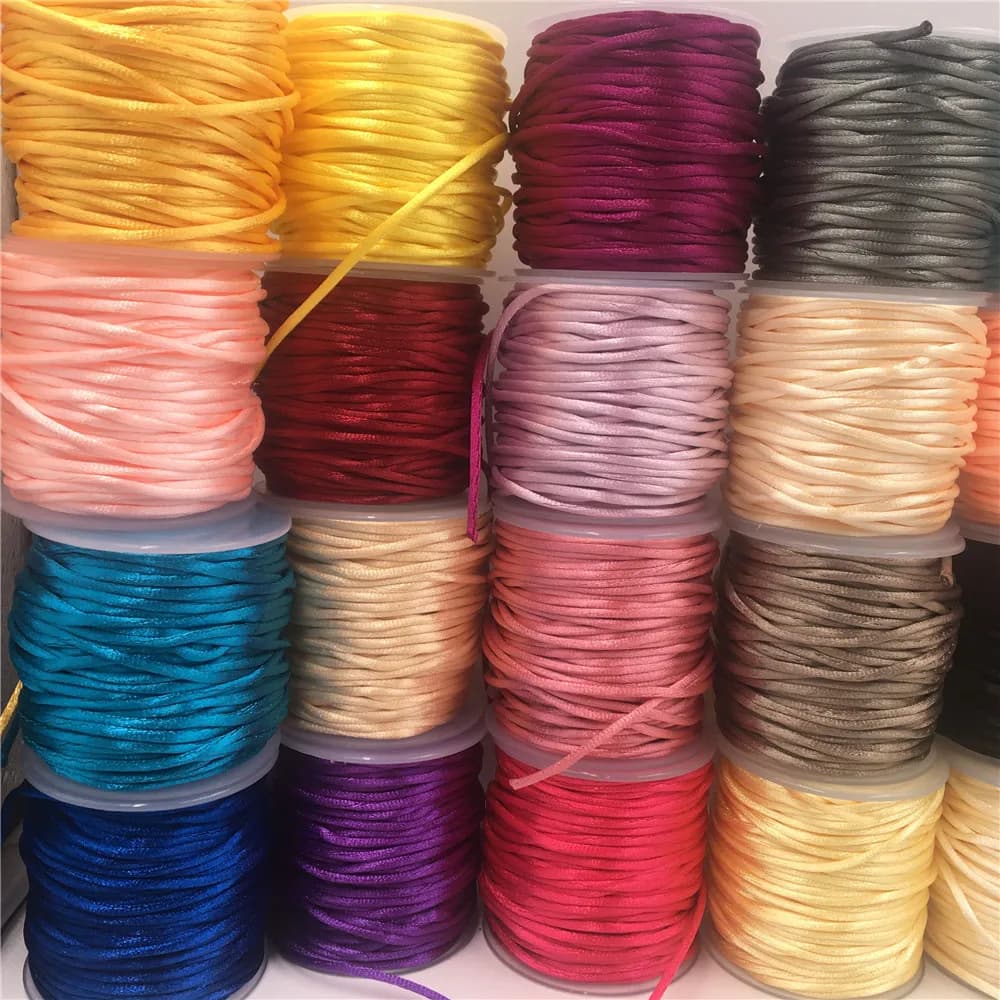 2 mm bunter Rattail-Satinbandfaden, chinesischer Knoten, Makramee-Armband, geflochtene Schnur, DIY-Quasten, Perlenfaden, 10–25 Meter