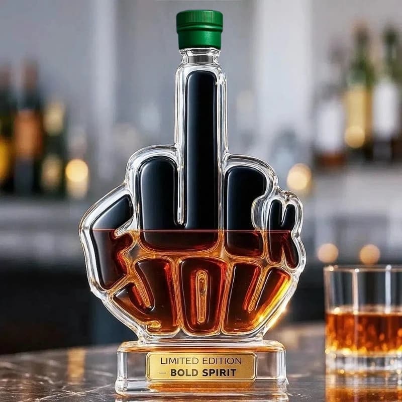 Kreative Mittelfinger-Glasflasche für Whiskey, Handgesten-Likörkaraffe mit Luftdichtem Verschluss, Einzigartige Hausbar-Dekoration & Geschenk
