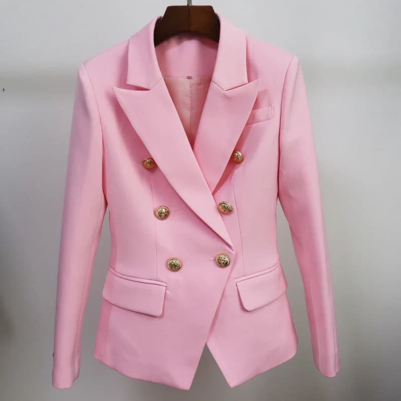 Rosa Blazer für Damen, Top-Qualität, Mantel 2025, weißer schlanker Blazer, Jacke, weiblich, zweireihig, Metall-Löwenknöpfe, Damen-Blazer, Tops