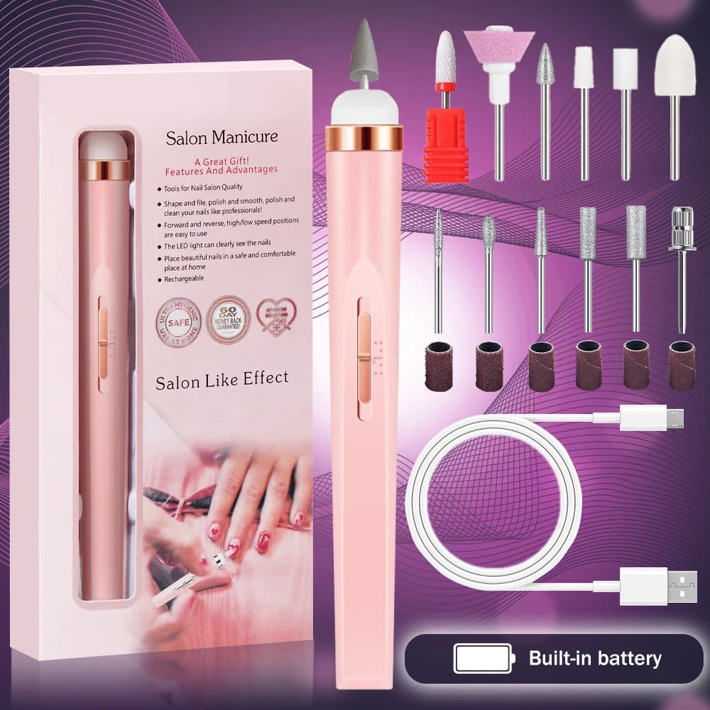 YIKOOLIN 5-in-1 Elektrische Nagelpoliermaschine USB-Aufladung Tragbares Maniküre-Set Exfoliation und Polieren für Nagelstudios