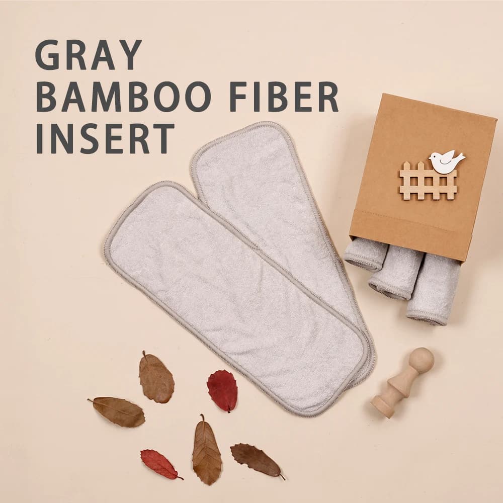 Happy Flute 5/10 Stück Babywindeln aus Bambusfaser, waschbar, Windeleinlage, grau, weich und schnell saugfähig, wiederverwendbar