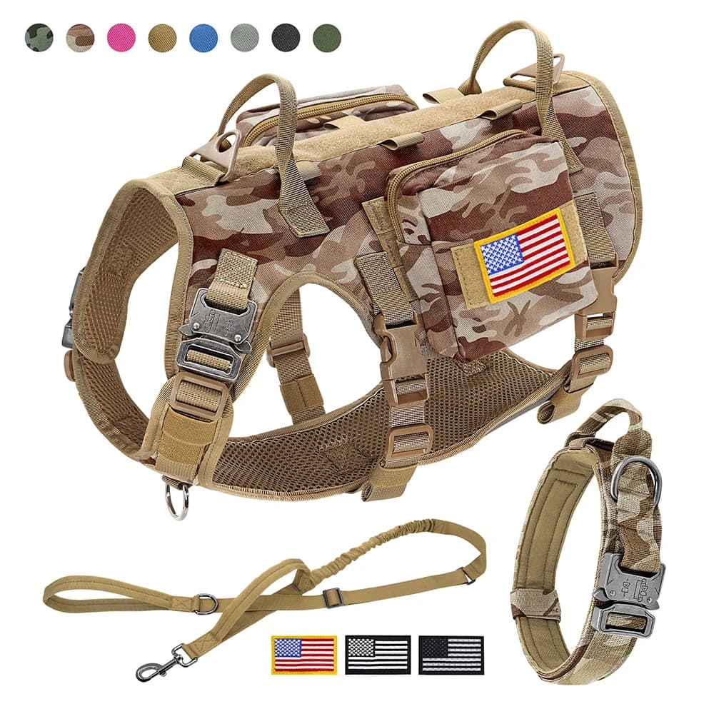 Militärisches taktisches Hundegeschirr, Halsband, Leine-Set mit Beuteln, Flaggen, langlebige Haustiergeschirre, Weste, Halsbänder, Leinen für das