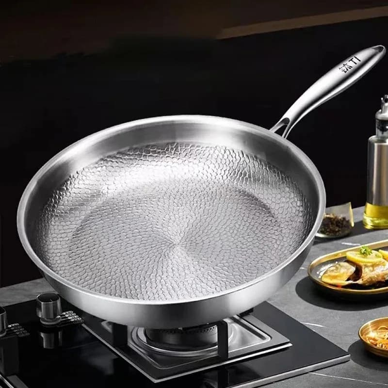 Deutsch Titan Stahl Bratpfanne Unbeschichtete Antihaft-pfanne Fisch Skala Hammer Muster Haushalt Steak Bratpfanne Küche Kochgeschirr