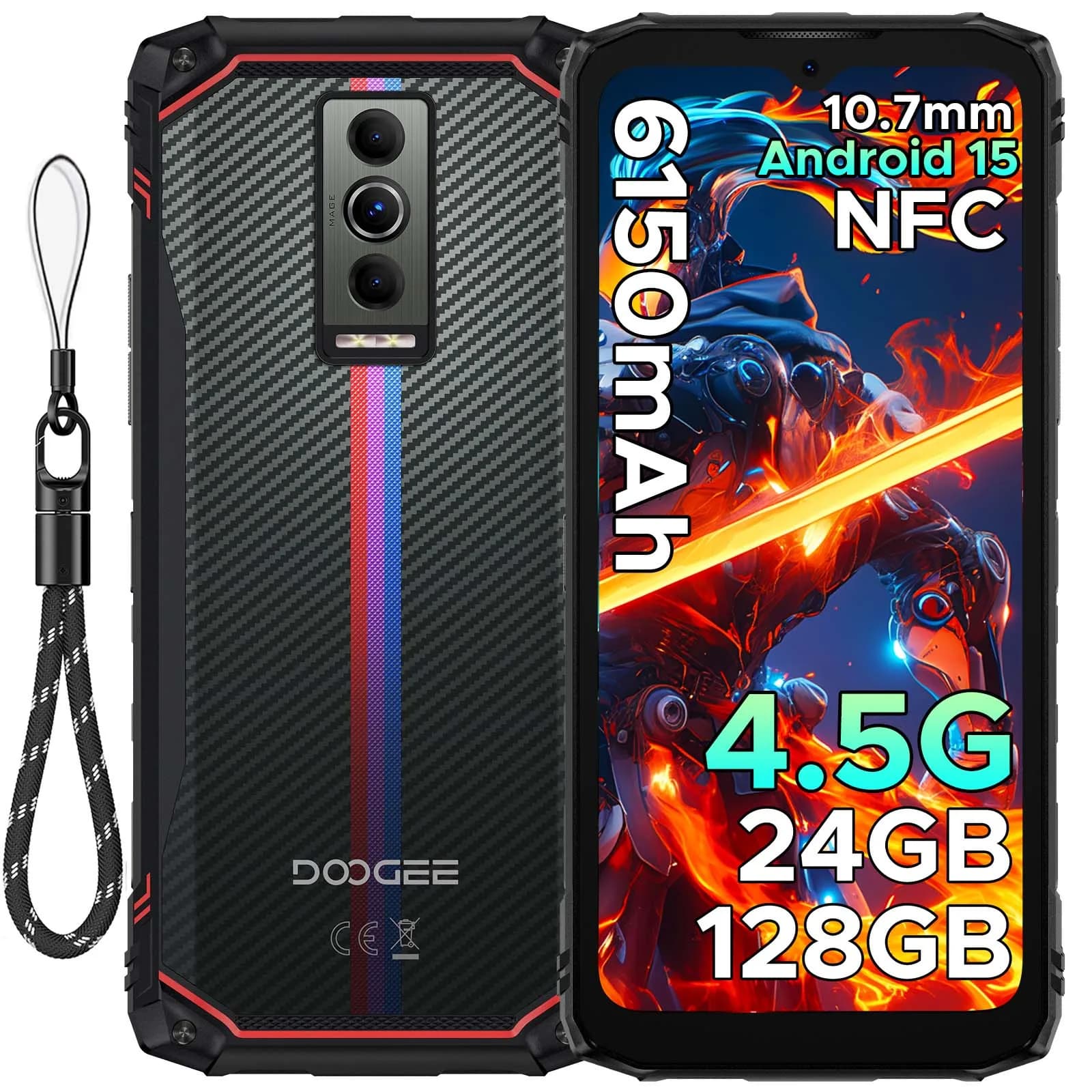 Robustes DOOGEE Blade10 Energy-Telefon Android 15 Gemini AI 10,7 mm ultradünner 6150-mAh-Akku 6,56-Zoll-Bildschirm Widevine L1-Handy