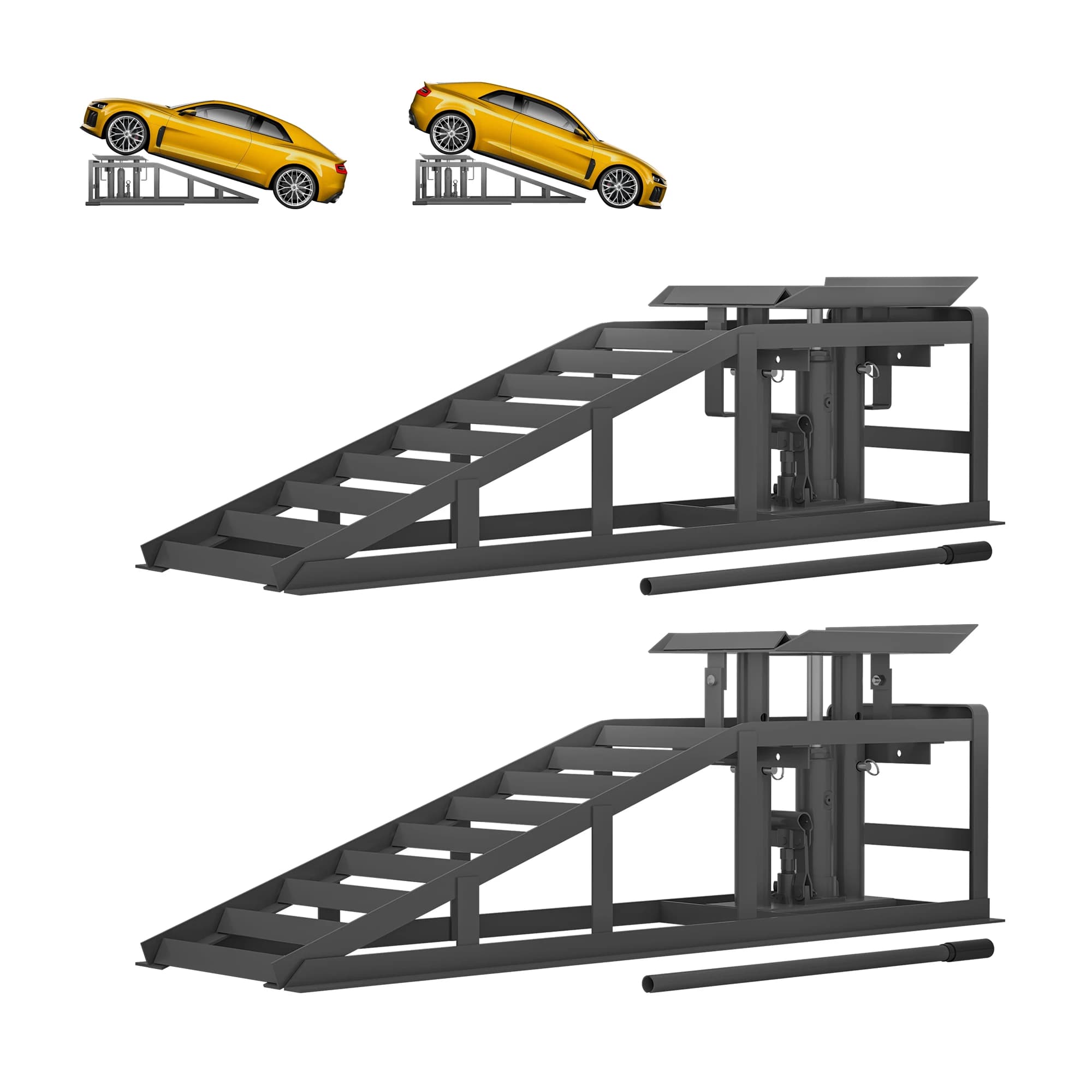 2 Piece Car Trailer Ramp Height Adjustable Ramp Hoist, Loader Ramp Set Lifting Platform (Grey)