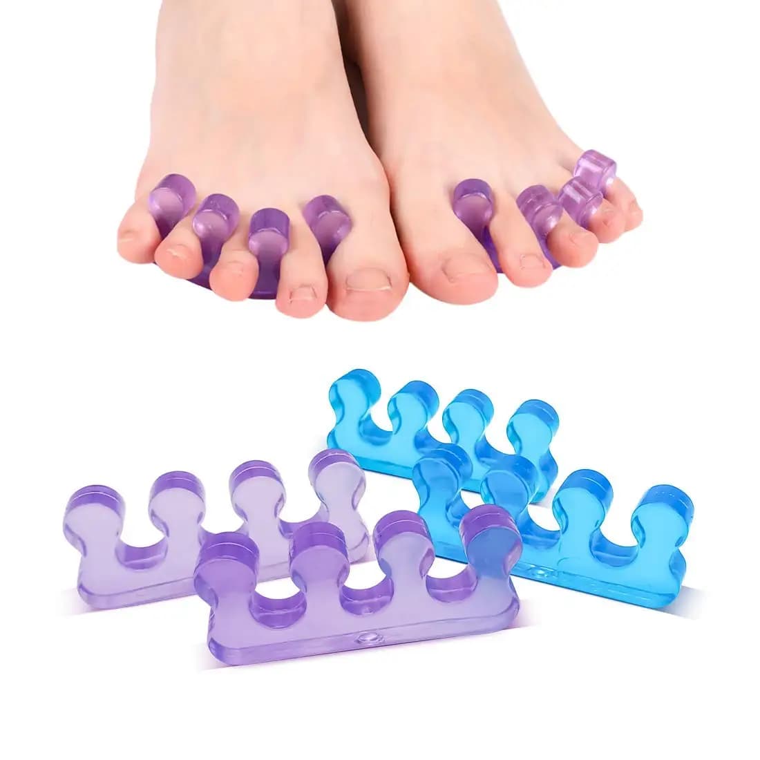 2 Stück (1 Paar) weicher Silikon-Finger-Zehenspreizer, weiches Silikon, 5 Farben, flexible Finger-Zehen-Abstandshalter für Nagellack- und
