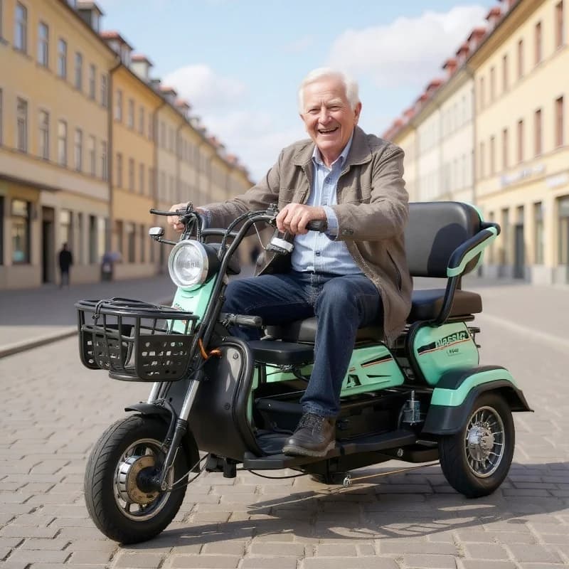1000 W 48 V 3-Sitz-Elektro-Dreirad für Erwachsene mit Passagiern, ältere Menschen, Mobilitätsroller, Elektroroller, Eltern-Kind, 4 Fahrmodi