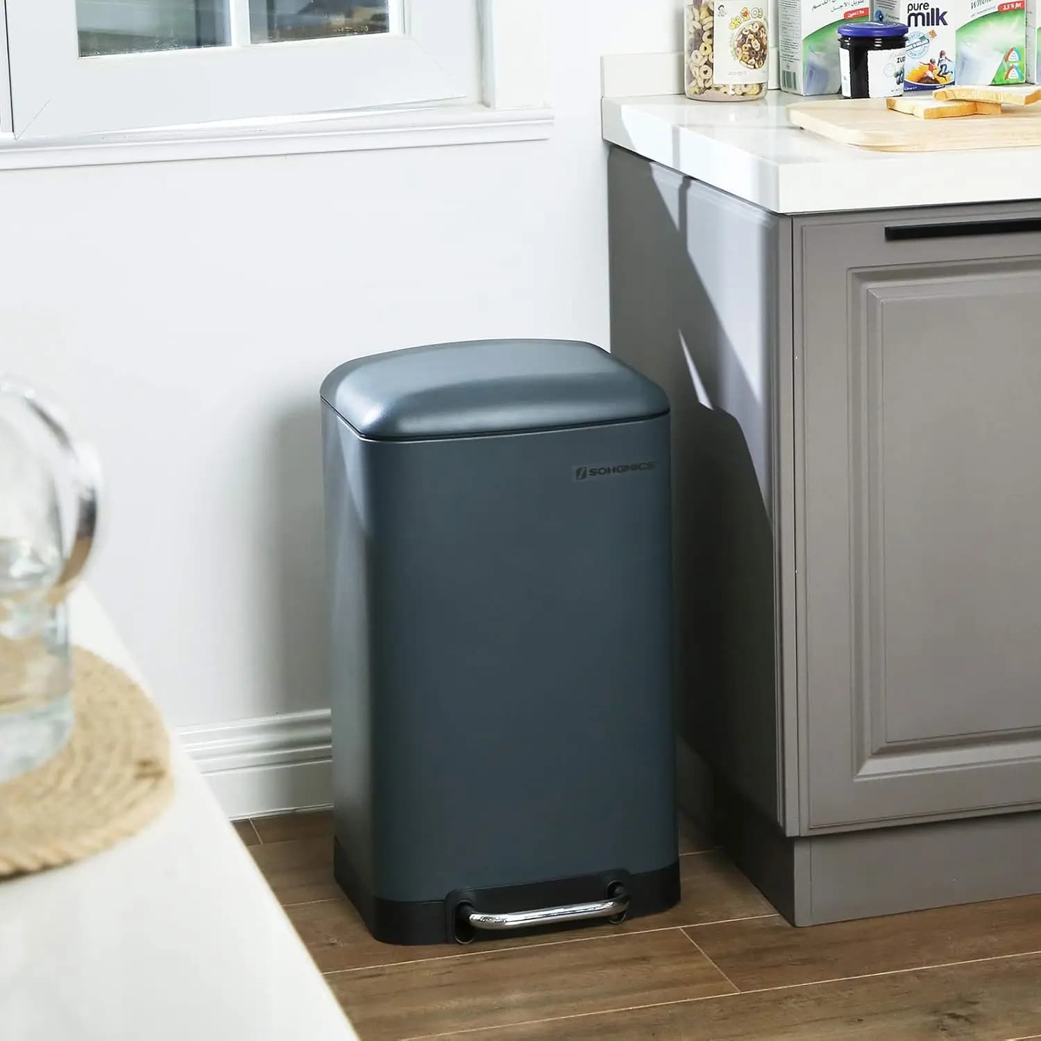 SONGMICS Mülleimer, Abfalleimer, 30L, aus Edelstahl, luftdicht