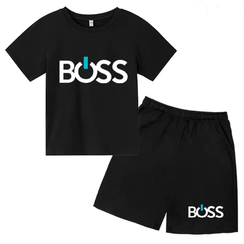Kinder Sommer Sportbekleidung 3-12 Jahre Neues Modisches Buchstaben-T-Shirt Jacke Jungen Mädchen Kleinkind Kurzarm+Shorts Lässiges Cooles Sportset