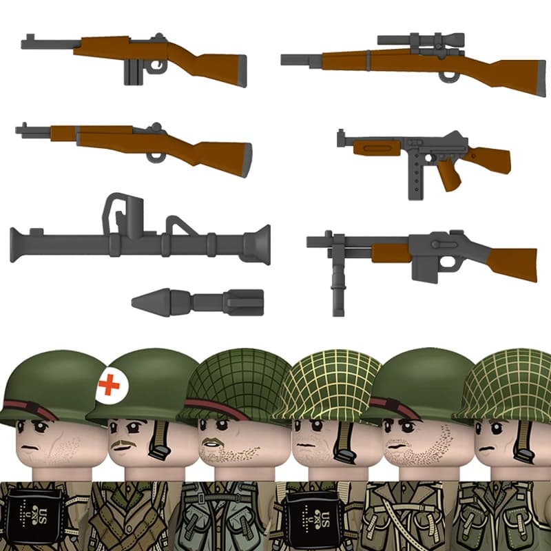 WW2 American Rangers Military Soldeirs Bausteine US Army Infantry Medical Soldeirs Helme Bazuca Waffen Ziegel Spielzeug ﻿