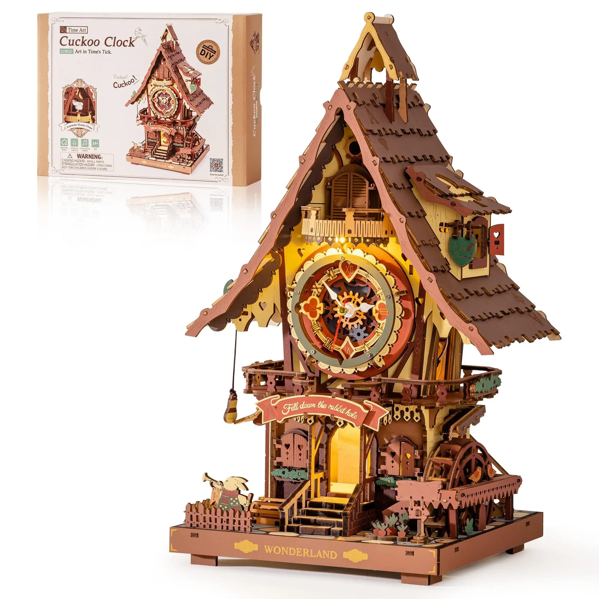 Robotime ROKR Kuckucksuhr, mechanisches 3D-Holzpuzzle, Weihnachts-Kuckucksuhr, Bausatz, Feiertags-DIY-Projekt für Teenager und Erwachsene