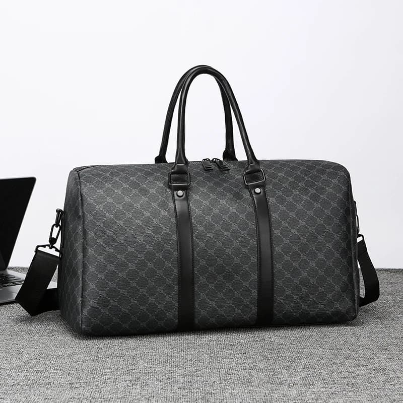 Schwarze Reisetasche für Herren, großes Fassungsvermögen, Geschäftsreise-Gepäcktasche, klassische Ganzkörper-bedruckte Handtasche,