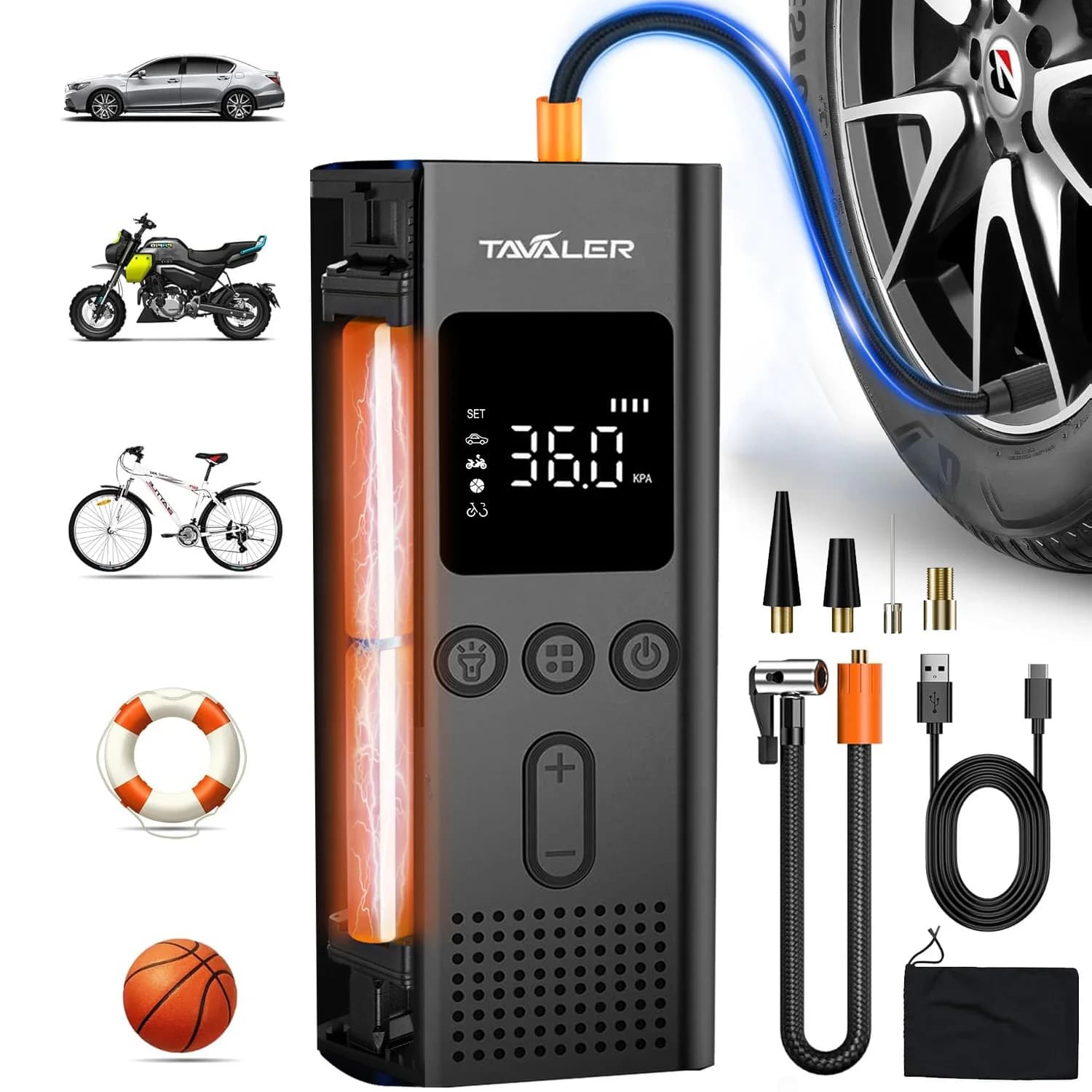150psi Fahrradpumpe Tragbarer kabelloser digitaler Inflator mit Schrader Presta-Ventil für Auto Motorrad Ball MTB Fahrradzubehör