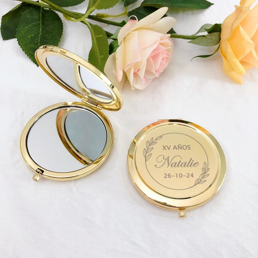 XV Años Souvenirs, personalisierte goldene kompakte Spiegel, Quinceañera, Partygeschenke zum 15. Geburtstag, Mis Quince Recuerdos