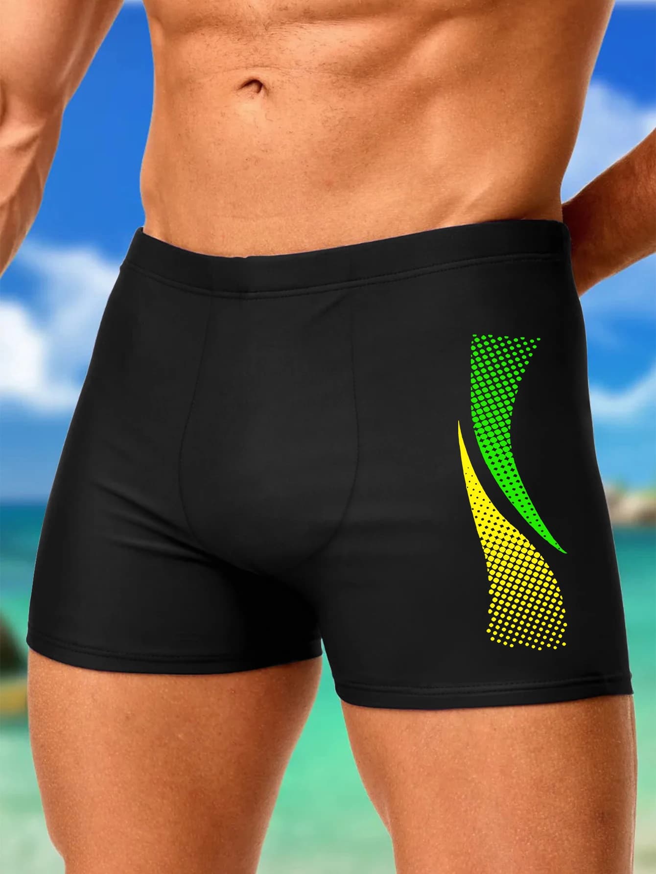 Badehose mit modischen Drucken, schnell trocknende Strand-Boxershorts für Herren mit Kordelzug, Badebekleidung für Jungen, Unterhose